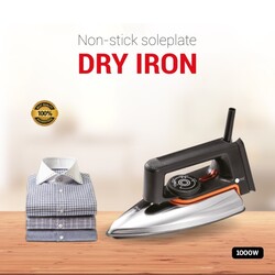 AFRA Dry Iron, 1000W, Non-Stick Soleplate, Dial thermostat control, 180 degrees swivel cord, Pilot light, 1.2M long cord AF-1000DIBK, 2-year warranty