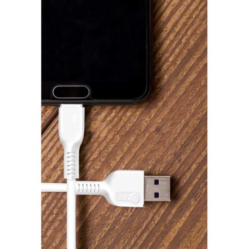 AFRA USB Charging Cable, White, 2.4A, With Data Transmission, USB A to Micro USB, 1 meter length, Durable, Heat Resistant, PVC Serrated Cable Cord, Compatible with iPhone, iPad, iPod.