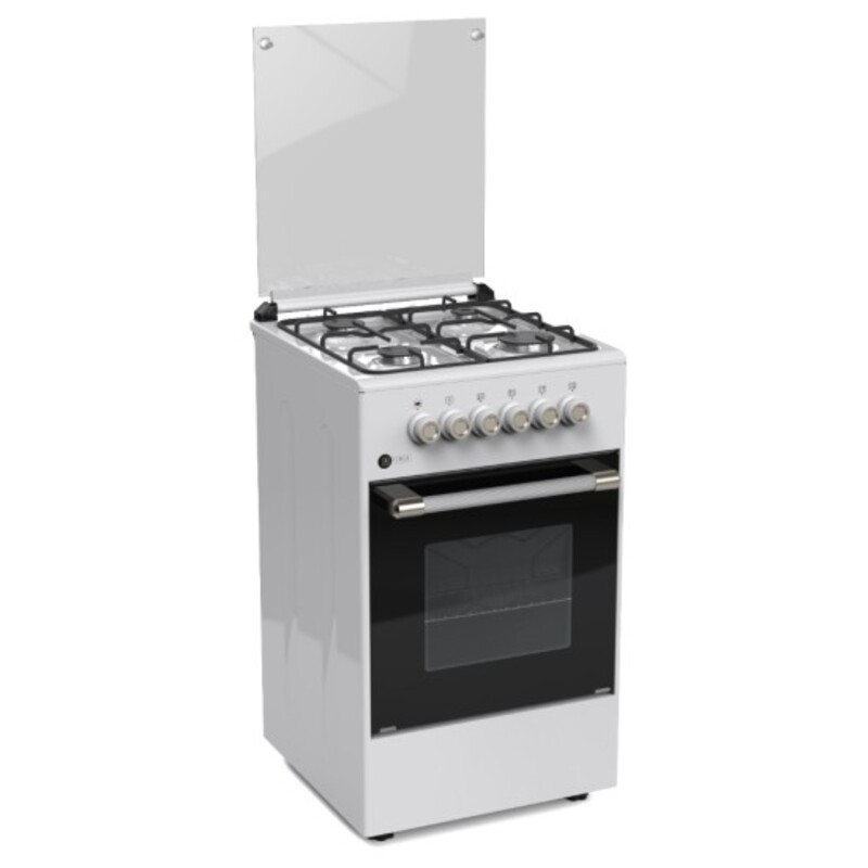 AFRA Free Standing Cooking Range, 50x50, 4 Burners, White Enamel, Compact, Adjustable Legs, Tray and Grid Included, G-Mark, ESMA, RoHS, CB, AF-5050CRGW, 2-year warranty.