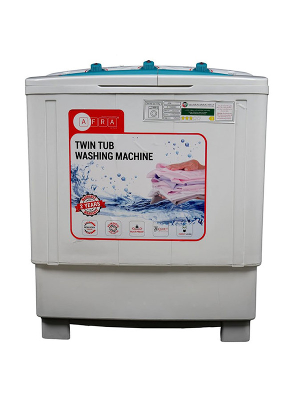 AFRA Washing Machine-Top Load, 360W, 7.5 Kg, Twin Tub, Semi-Automatic, Freestanding, Compact Design, Durable Plastic Housing, Washing ESMA, ROHS, and CB Certified, AF-7552WMWT, 2 years Warranty