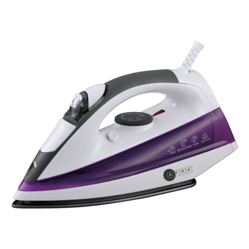 

AFRA Steam Iron, 2200W, 430ml Capacity, White And Purple, Ceramic Coated Soleplate, Vertical Steam, ESMA Approved, AF-2200IRWP, 2 Years Warranty