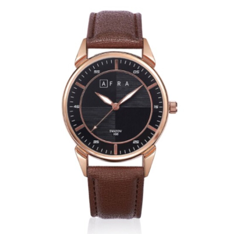 AFRA Conrad Gentleman’s Watch, Japanese Design, Rose Gold Metal Alloy Case, Leather Strap, Water Resistant 30m