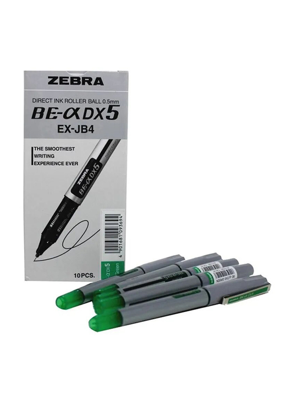 Zebra BE-DX5 10-Piece Rollerball Pen Set, 0.5mm, Green