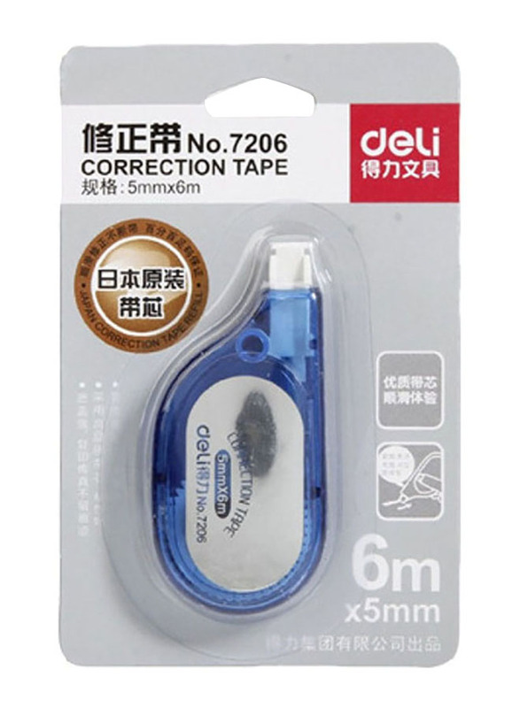 Deli Correction Tape, 5mm x 6m, Blue/White