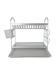 Life Smile 2-Tier Aluminium Dish Rack with Bottom Draining Tray, Silver