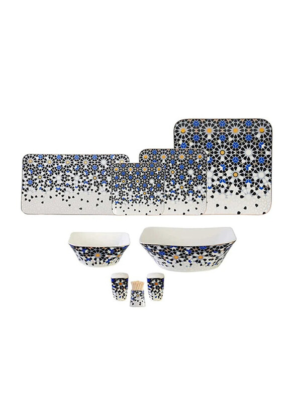 

Life Smile 30-Piece Porcelain Dinner Set for 6, LIFE-LL-3B, Blue/Black/White