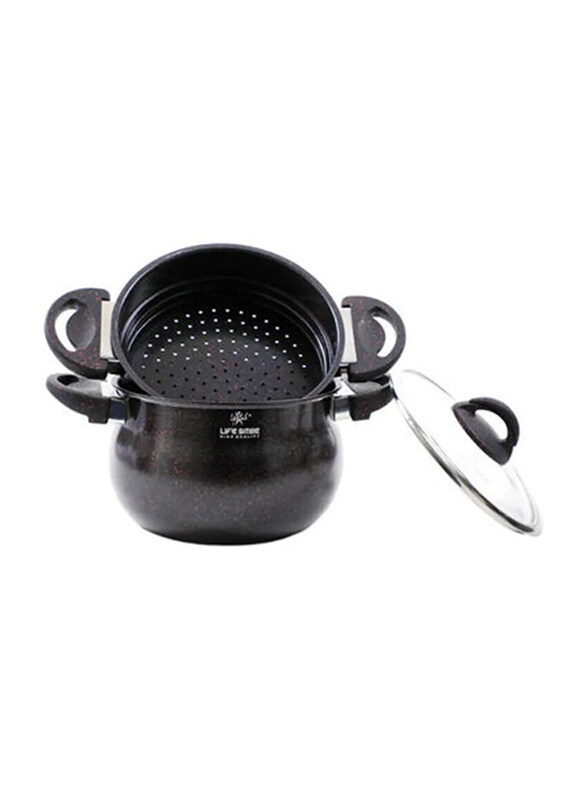 

Life Smile 28cm Round Multi Pot Couscoussier with Lid, LIFEP9S-28B, Black