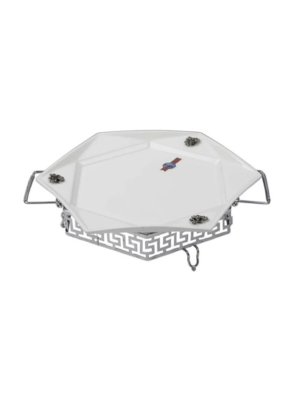 

Life Smile 29.5cm Porcelain Serveware with Stand, White/Silver