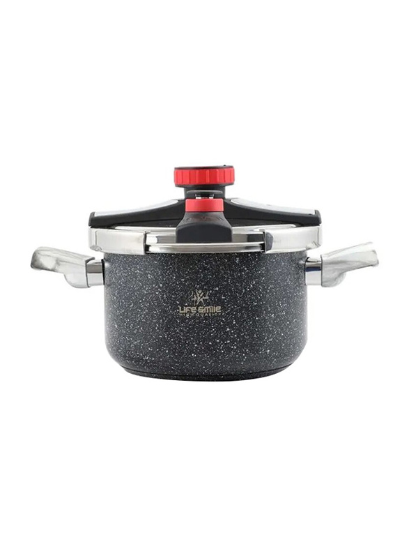 Life Smile 6 Ltr Stainless Steel Granite Coated Round Pressure Cooker, ZDS-6M-C, Multicolour