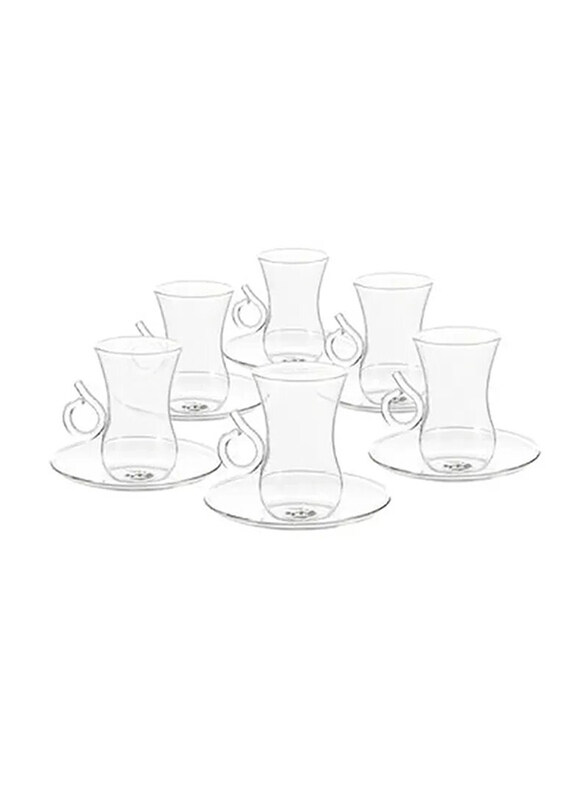 

Life Smile 200ml 6-Piece Glass Cup and Saucer Set, LIFE-GP-12, Clear