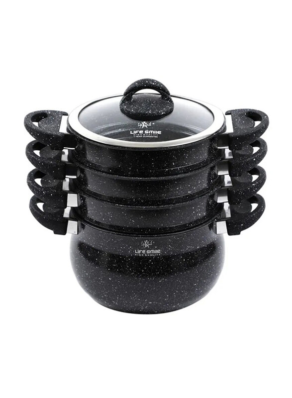 

Life Smile 5-Piece Aluminium Cookware Set, LIFEP9S3-20C, Black/Silver