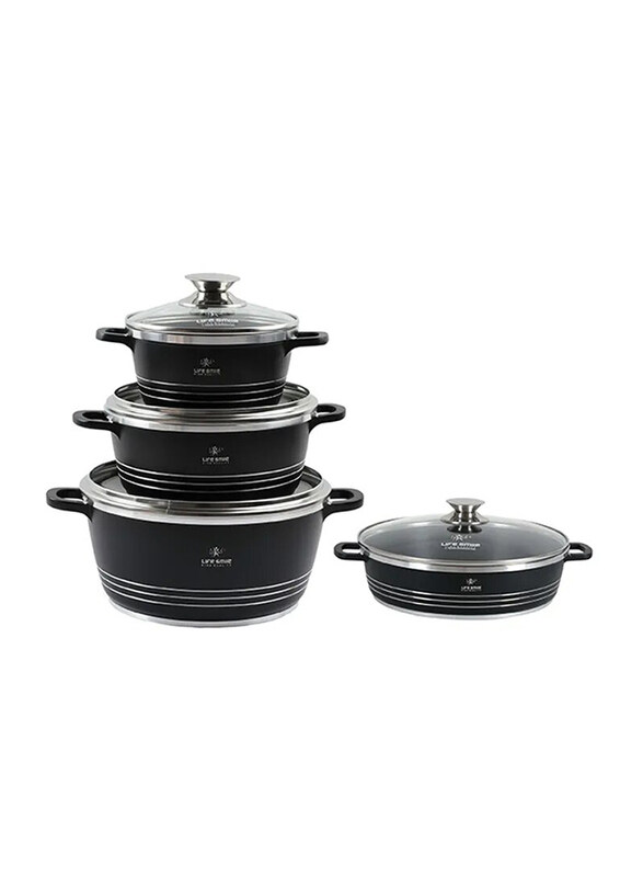 

Life Smile 8-Piece Classic Aluminium Cookware Set, BB-8SET, Black