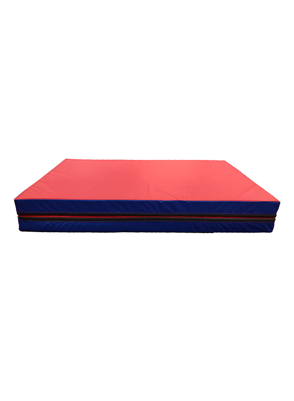 Dega Vinyl High Quality MMA Folding Exercise Mat with Carrying Handles for Gymnastics/Stretching, 2-Meter, Red/Blue