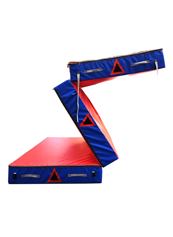 Dega Vinyl High Quality MMA Three Connected Big Exercise Mat with Carrying Handles for Gymnastics/Parkour/Street workout/calisthenics/Wrestling, 3-Meter, Red/Blue