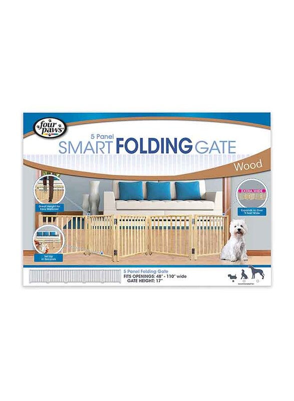 Four Paws Smart Folding Gate, 5 Piece, Beige