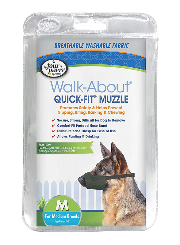 Four Paws Quick Fit Adjustable Dog Muzzle, Medium, Black