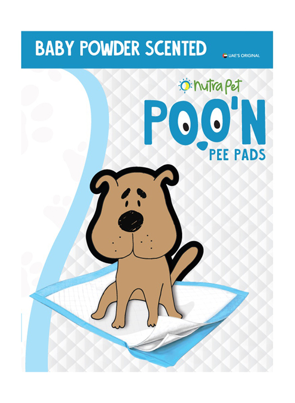 Nutrapet Poo N Pee Pads Baby Powder Scented Fast Absorption with Floor Mat Stickers, 50 Pieces, Blue