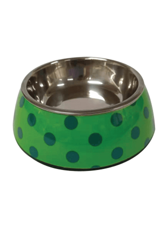 Nutrapet Applique Melamine Round Bowl, Large, Green/Blue Polka
