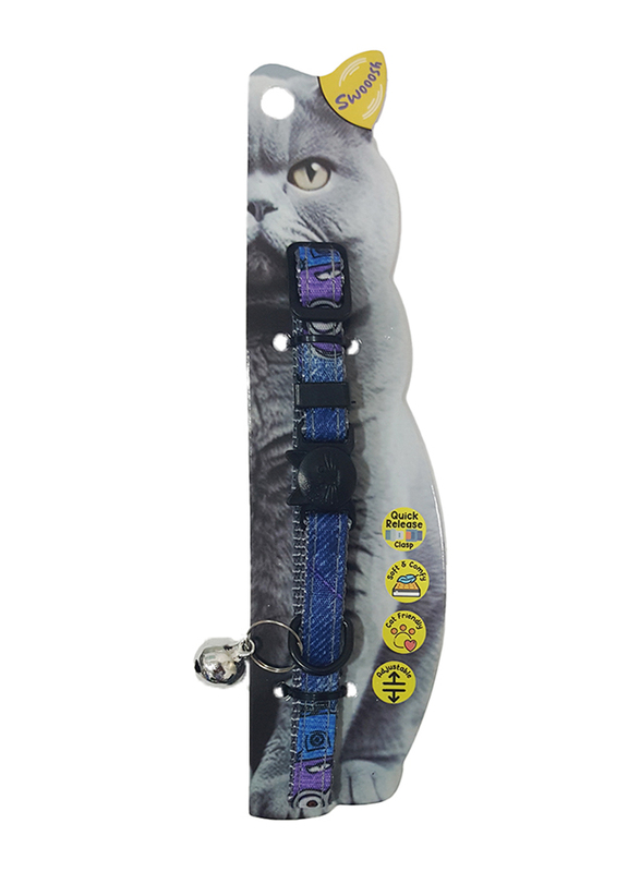 Swooosh Wheels On Jeans Cat Safe Cat Collar, Blue