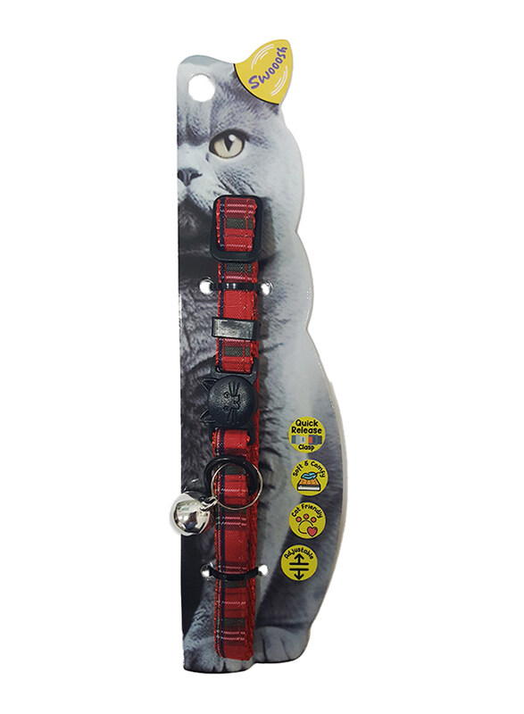 

Swooosh Flying Lines Plain Grid Safe Cat Collar, Red