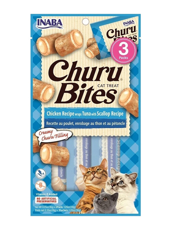 

Inaba Churu Bites Chicken Recipe Wraps Tuna with Scallop Recipe Cat Dry Food, 3 x 30g