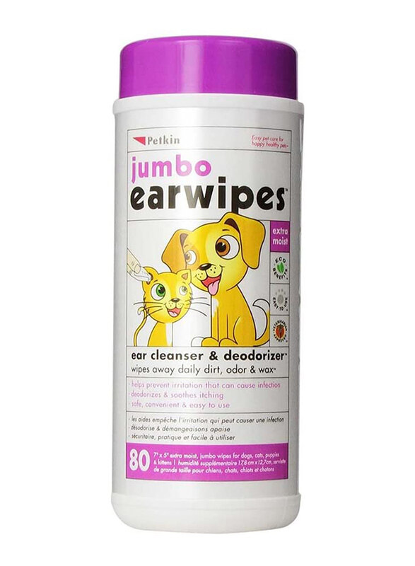 

Petkin Jumbo Ear Wipes for Dogs & Cats, 80 Wipes, Purple