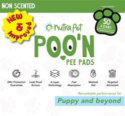 Nutrapet Poo N Pee Pads Original Fast Absorption with Floor Mat Stickers, 50 Pieces, Green