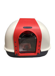 Makar Closed Cat Litter Box with Butterfly Doors, 60 x 50 x 45cm, Red/Black