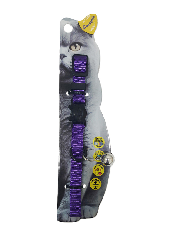 Swooosh Simple & Calm Nylon Pure Safe Cat Collar, Purple