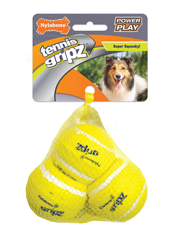 Nylabone Play Dog Tennis Ball, Medium, 3 Pieces, Yellow