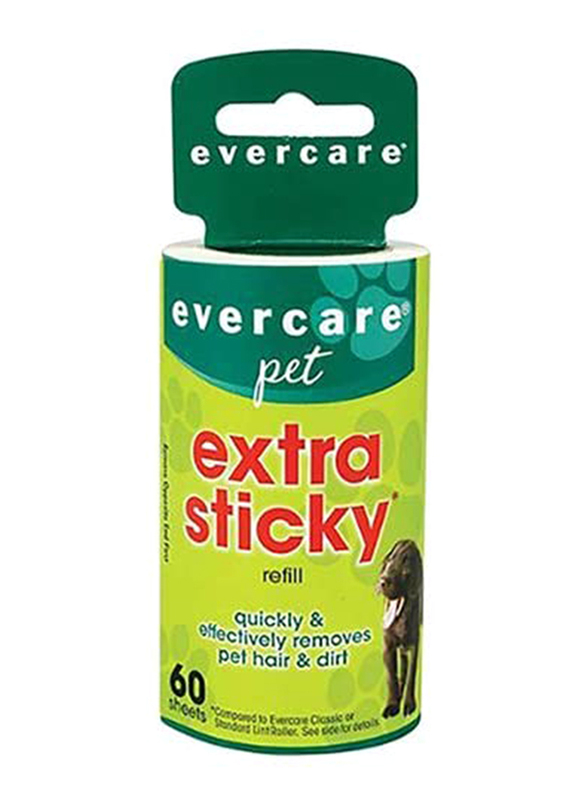 Evercare Pet Travel Extra Sticky Lint Dogs & Cats Roller Refill, 60 Sheets