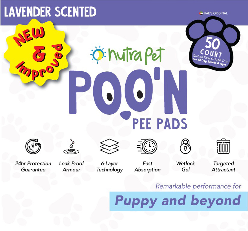 Nutrapet Poo N Pee Pads Lavender Scented Fast Absorption with Floor Mat Stickers, 50 Pieces, Blue
