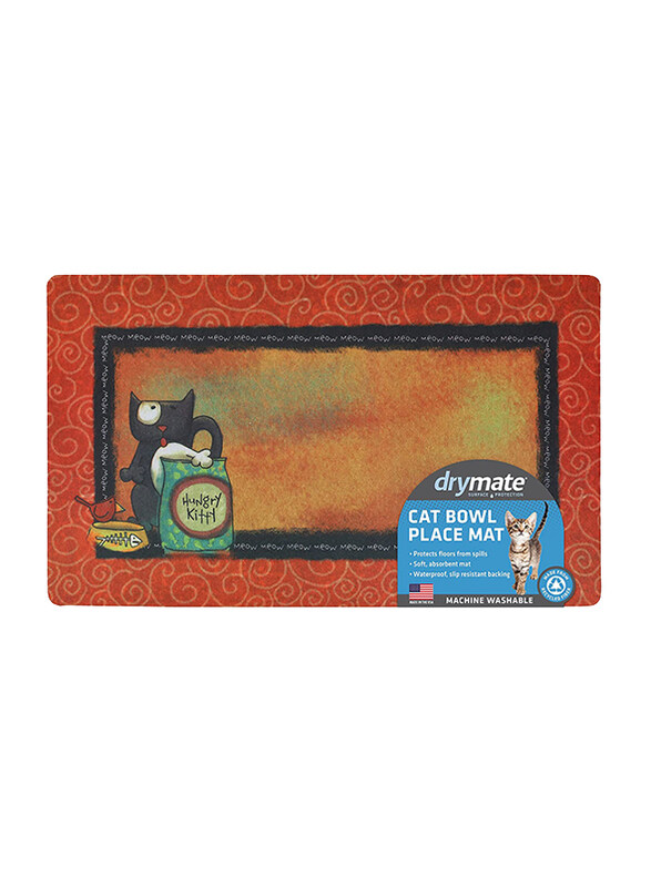 

DryMate Hungry Kitty Pet Cats Bowl Placemat, 30 x 50cm, Orange