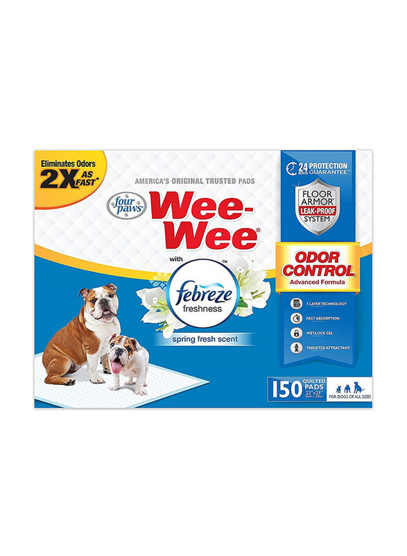 

Four Paws Wee-Wee Odor Control Pads with Febreze Freshness for Dogs, 150 Piece, White