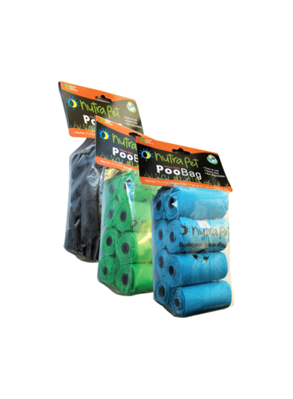Nutrapet Poo Bags with Header Card, 8 Rolls, Blue