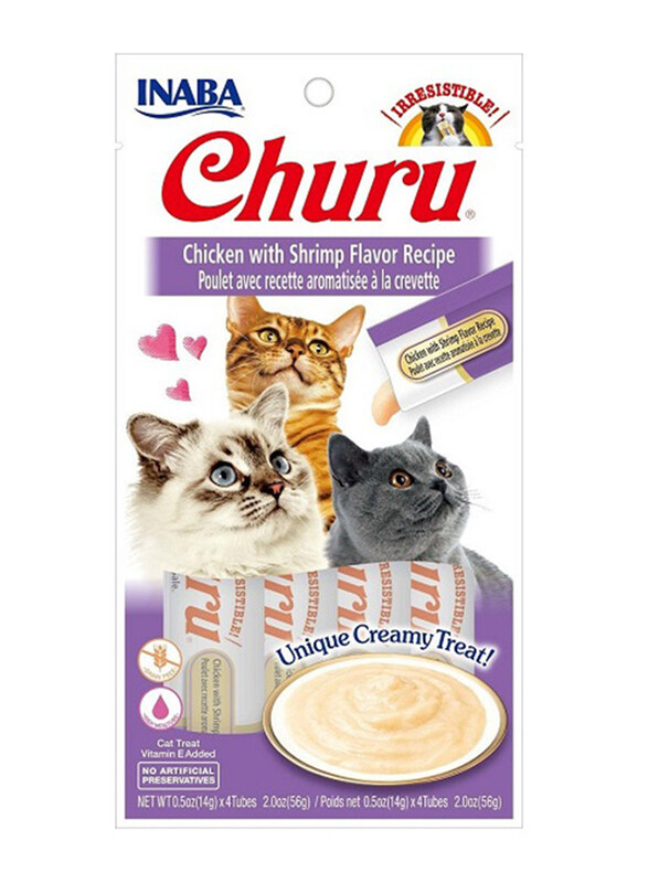 

Inaba Churu Chicken with Shrimp Flavour Recipe Cat Wet Food, 4 Sticks, 56g