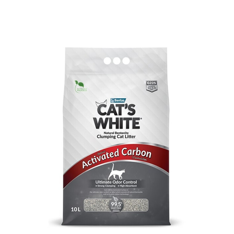 Cat's White Clumping Cat Litter, 10 Liters, Activated Carbon