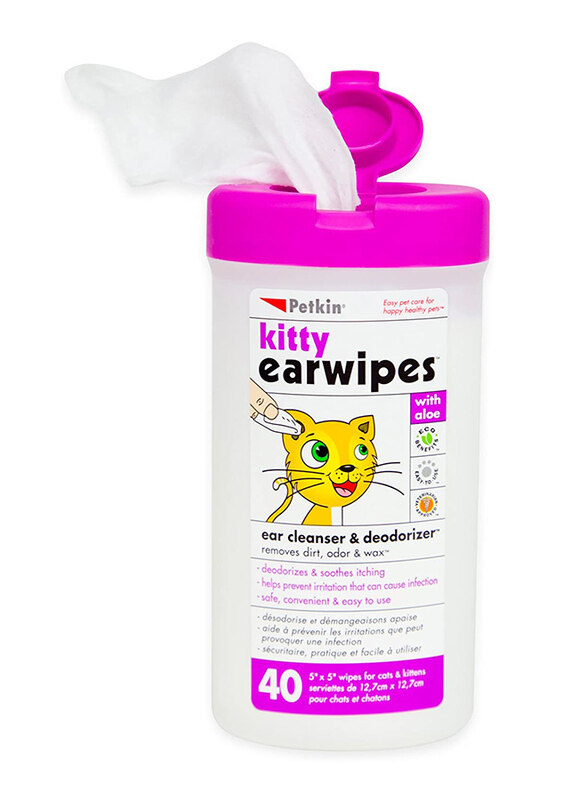 

Petkin Kitty Ear Wipes with Aloe, 40 Wipes, Purple
