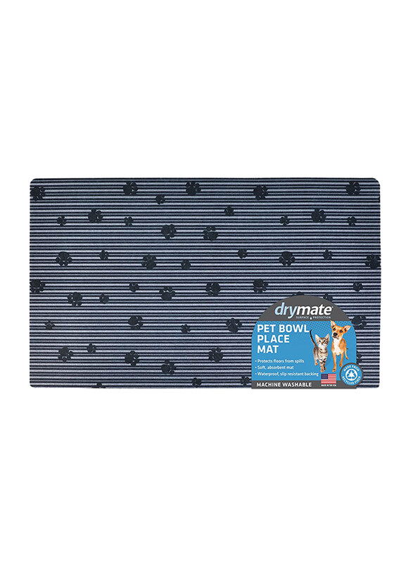 

DryMate Stripe & Paw Pet Dogs & Cats Bowl Placemat, 30 x 50cm, Grey/Black