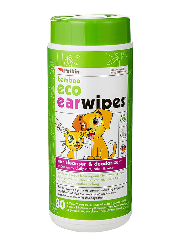 

Petkin Bamboo Eco Ear Wipes for Dogs & Cats, 80 Wipes, Green