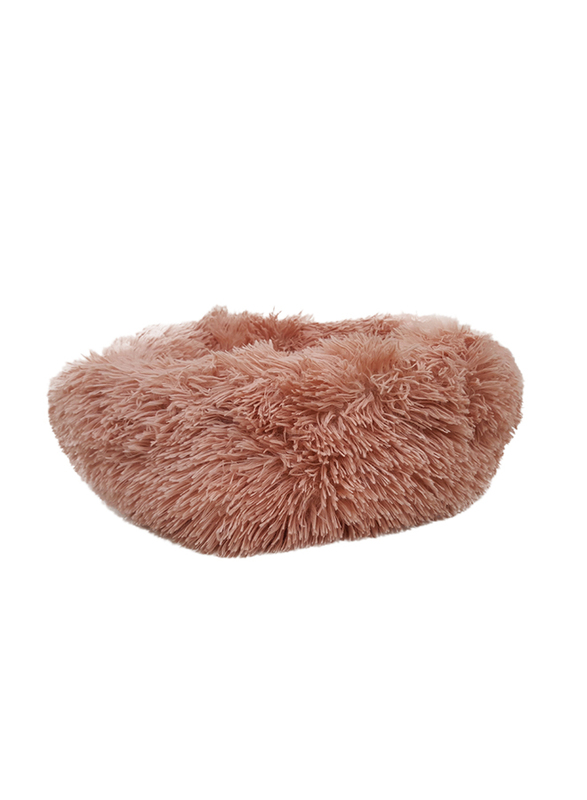 Grizzly 71 x 20cm Velour Plush Round Bed, Large, Beige Pink