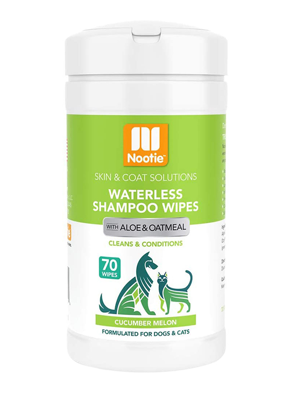 Nootie Cucumber Melon Waterless Dog & Cat Shampoo Wipes with Aloe & Oatmeal, 70 Pieces, Green