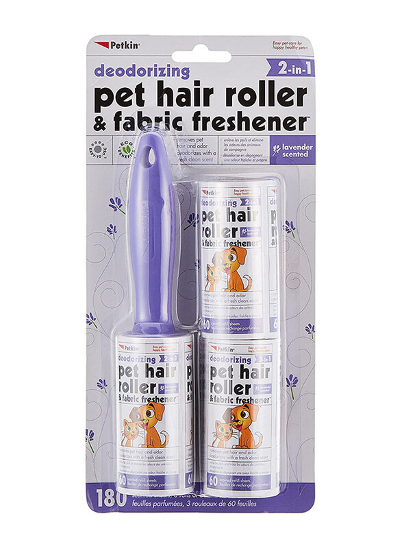 

Petkin 2-in-1 Deodorizing Lavender Pet Hair & Fabric Roller for Dogs & Cats, 180 Sheets, Purple