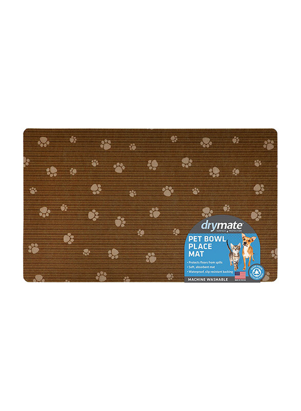 

DryMate Stripe & Paw Pet Dogs & Cats Bowl Placemat, 30 x 50cm, Brown