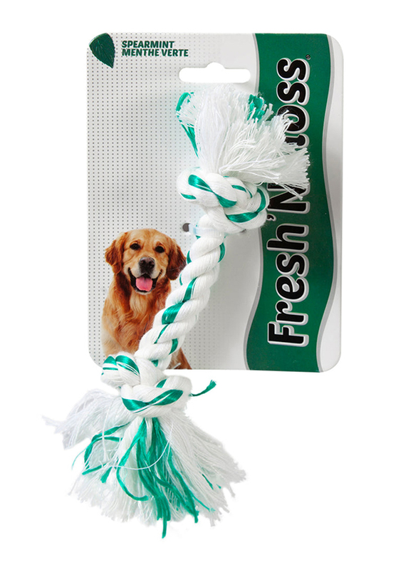 Petmate Corporation Fresh and Floss 2-Knot Spearmint Dog Toy, Medium, Green/White