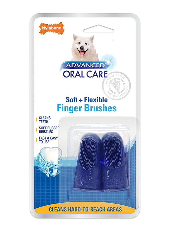 Nylabone Advanced Oral Care Dog Finger Brush, 2 Pieces, Blue