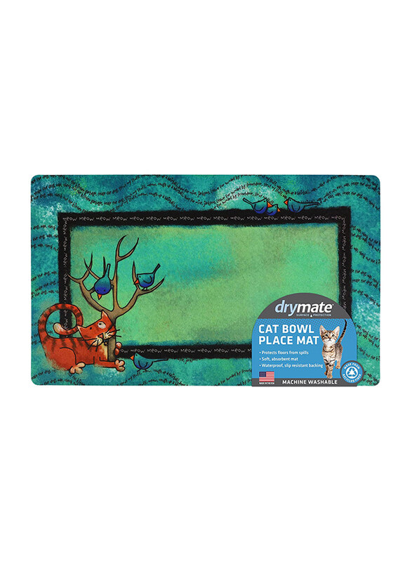 

DryMate Tree Kity Pet Cats Bowl Placemat, 30 x 50cm, Blue/Green