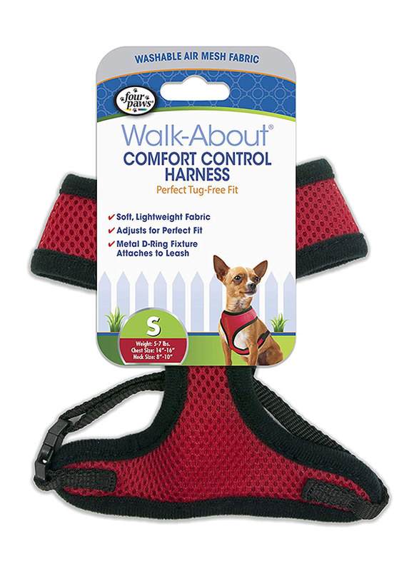 Four Paws Walk About Comfort Control Dog Harness, Small, Red