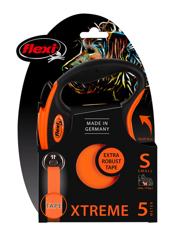 Flexi Xtreme Retractable Dog Tape Leash, Small, 5m, Black/Orange