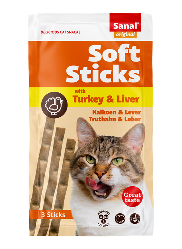 Sanal Soft Sticks with Turkey & Liver Dry Cat Food, 3 Sticks